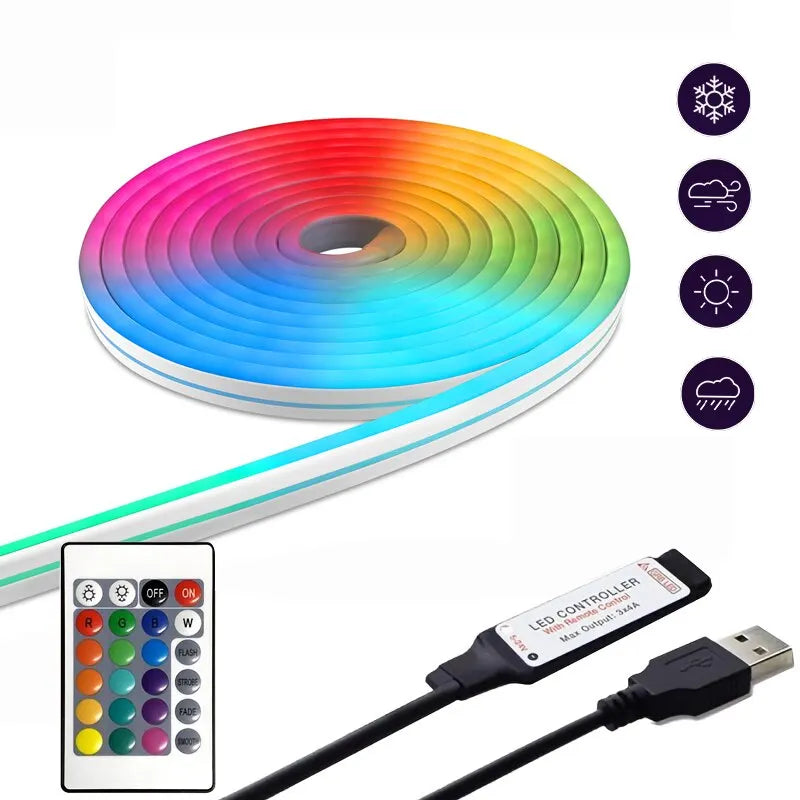 Fita LED Neon RGB Flexível 1m com Controle Remoto